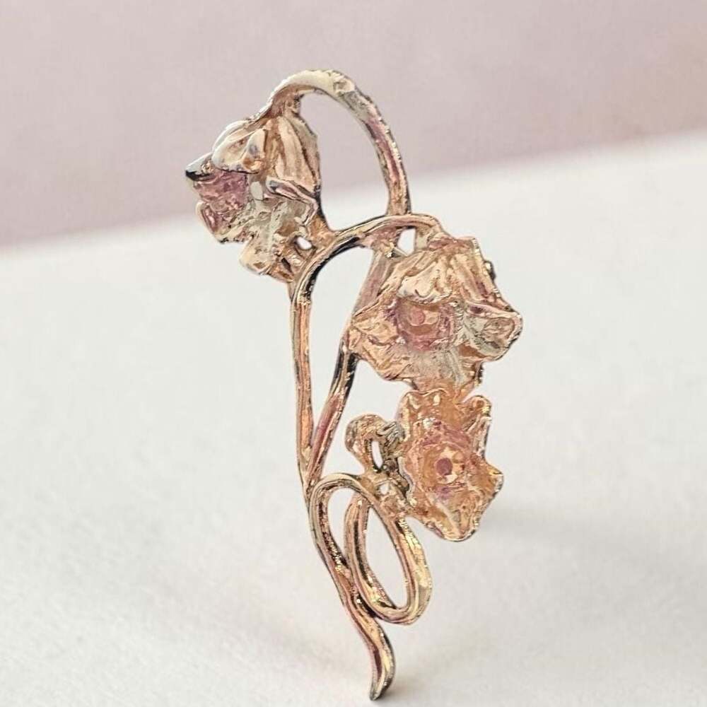 Vintage Gold Tone Lily of the Valley Flower Brooch Pin